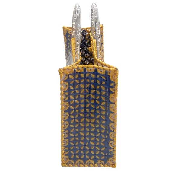 Mini Woven Lucite Handle Yellow Blue Tote - Picture 2 of 8